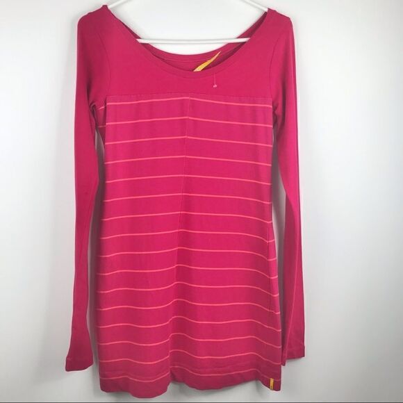 Lolë Bright Pink with Orange Stripe Cotton Athleisure Popover Tunic Top/Dress - Picture 5 of 11